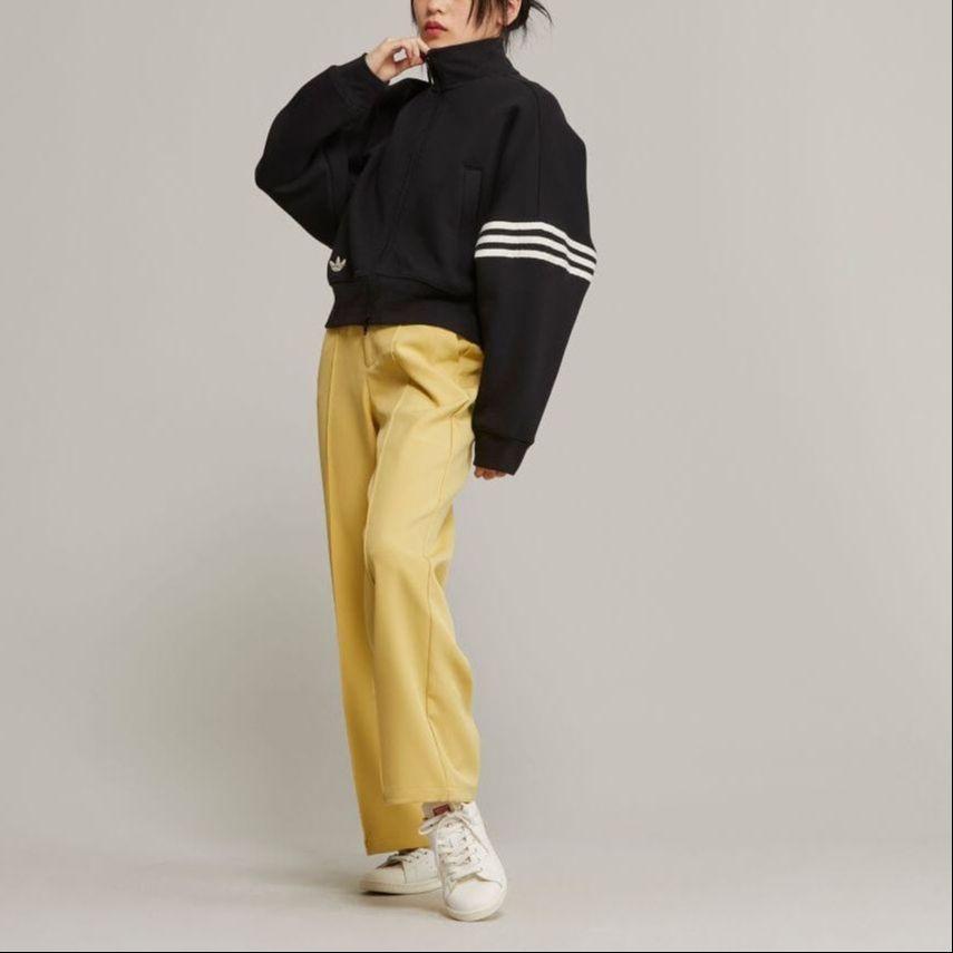 Adidas Originals Trefoil Logo Embroidered Stripe Zip-Up High Collar Track Jacket Women Outerwear Black IB7317