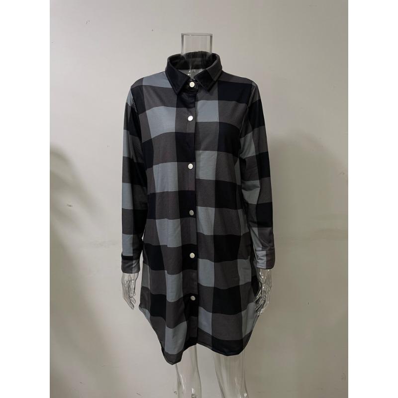 Plaid Shirt Mid-Length Long Sleeve Women's Jacket Plaid Shirt Top
