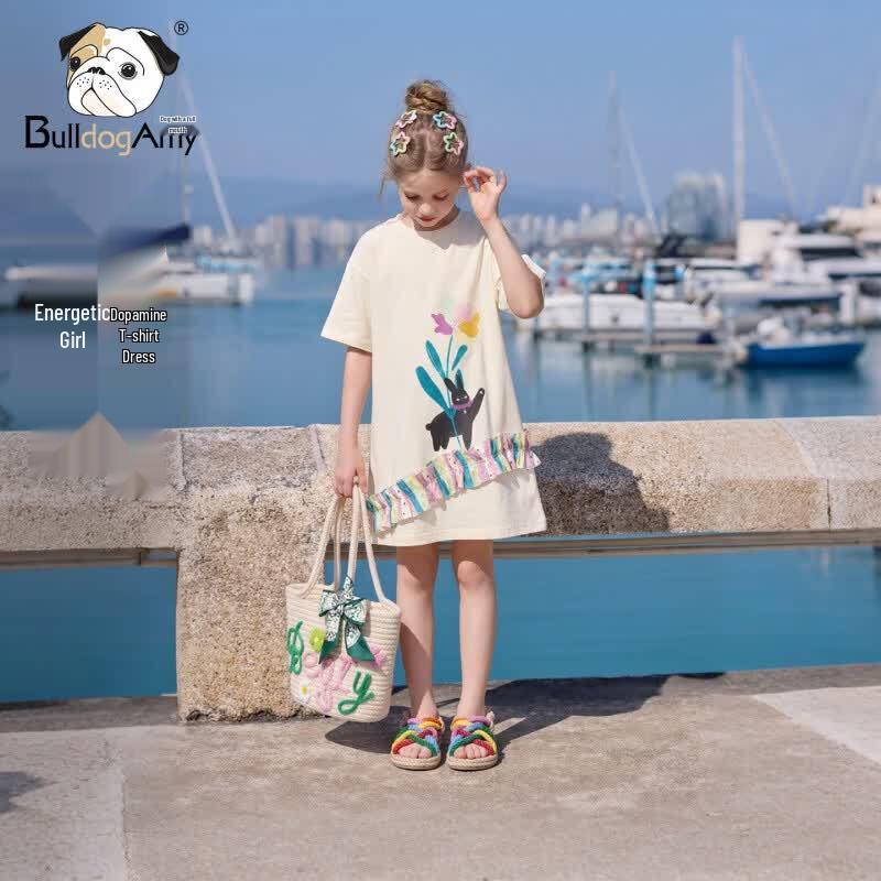 CHANZUIGOU Girls  Summer Rabbit Print T-Shirt Dress 150 cm
