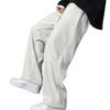 Men Fall Winter Pants Drawstring Elastic Waist Straight Wide Leg Loose Thick Plush Pockets Soft Men Casual Sports Trousers Long Sweatpants