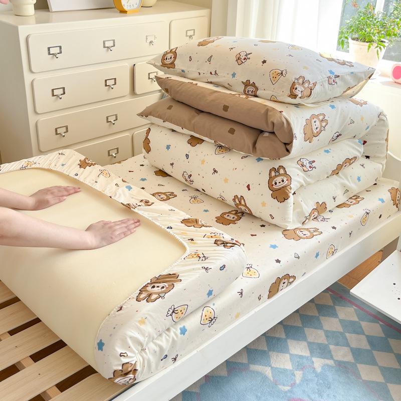 Class A 100% Pure Cotton Student Dormitory 3-Pcs Set Maternal And Infant Grade Cotton Skin-Friendly Small Floral Bed Sheet Quilt Set4-Pcs Set