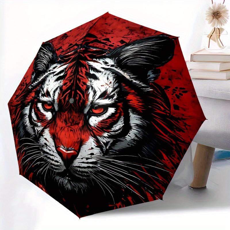 1pc Red and Black Tiger Automatic Opening and Closing Folding - A Good Choice for Gifts, Fashionable and Convenient Umbrella With Cute Cartoon Ch