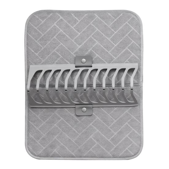 Foldable Dish Drying Mat Super Absorbent Microfiber Drain Pad Stackable Shelf Design Non-Slip Kitchen