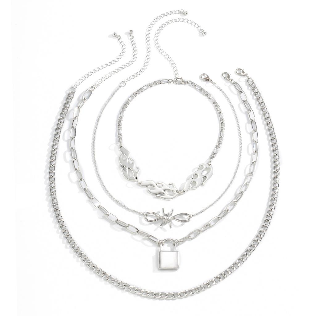 Accessories, Punk Hip Hop Knotted Chain Flame Necklace, Fashion Alloy Lock Pendant Necklace Women