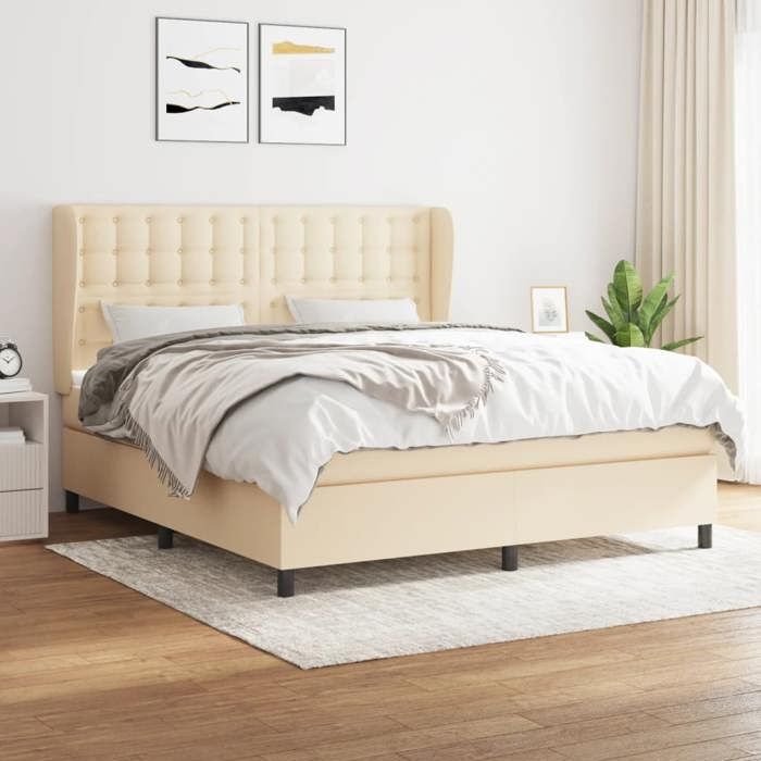 3128298 vidaXL Lit à sommier tapissier avec matelas Crème 160x200 cm Tissu