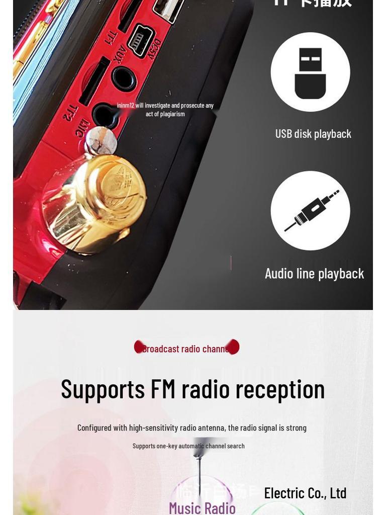 Curated Bluetooth Amplifier: Multifunctional Portable Speaker with High Volume, Card Insertion, Radio, and Four-Battery Power.