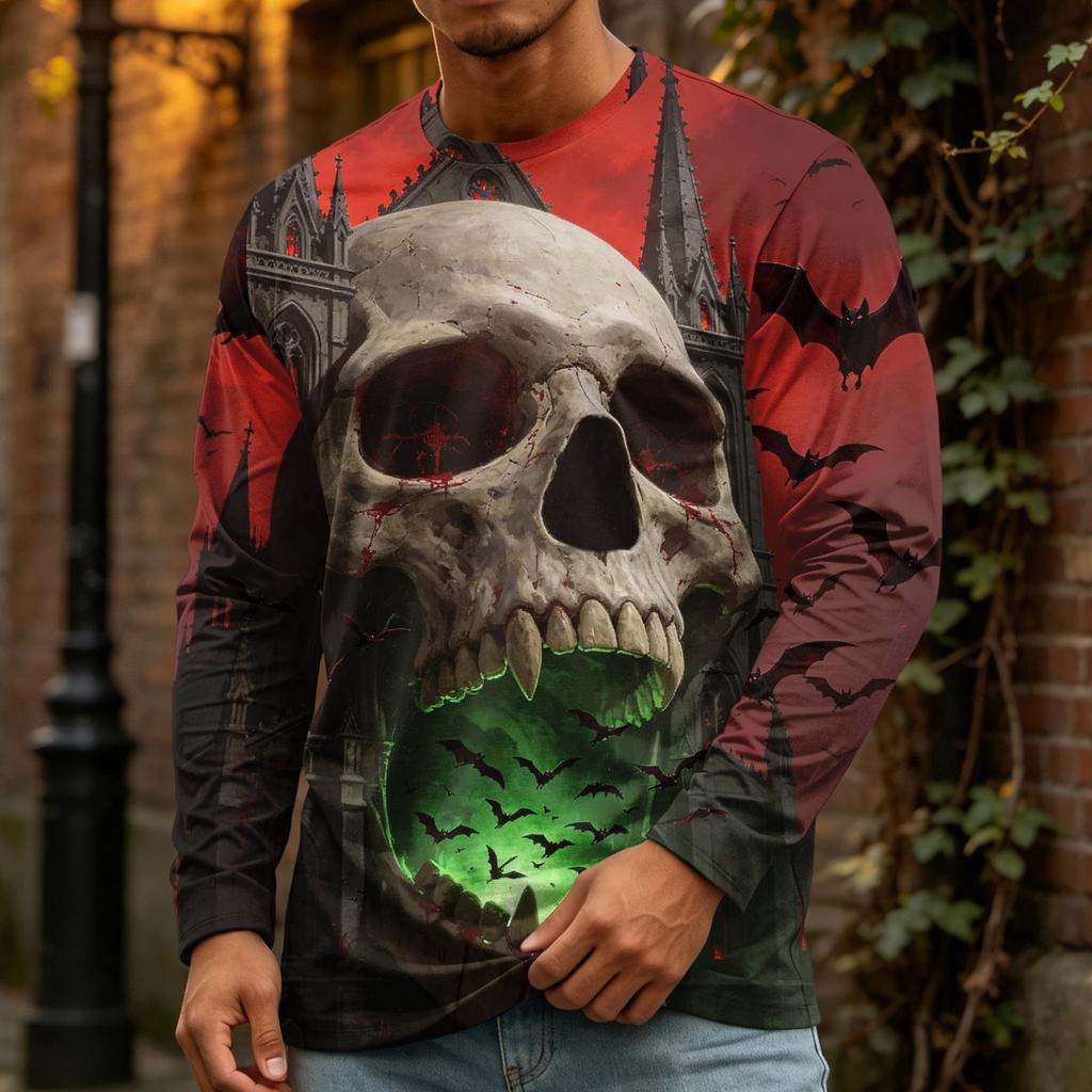 Men's Halloween Printed Crewneck Long Sleeve Top Casual Loose Fit