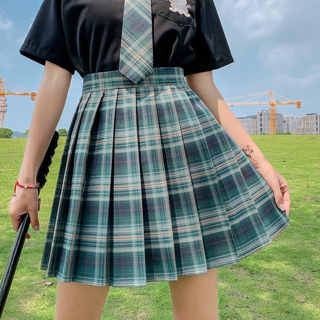 Sommer Frauen Röcke 2020 Hohe Taille Koreanischen Stil Falten Röcke für Mädchen Nette Süße Damen Plaid Mini Rock Frauen