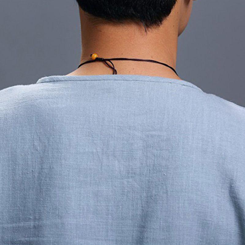 Shirt Mens Loose Long Sleeve V Neck Cotton Linen T Shirts Vintage Tops Blouse