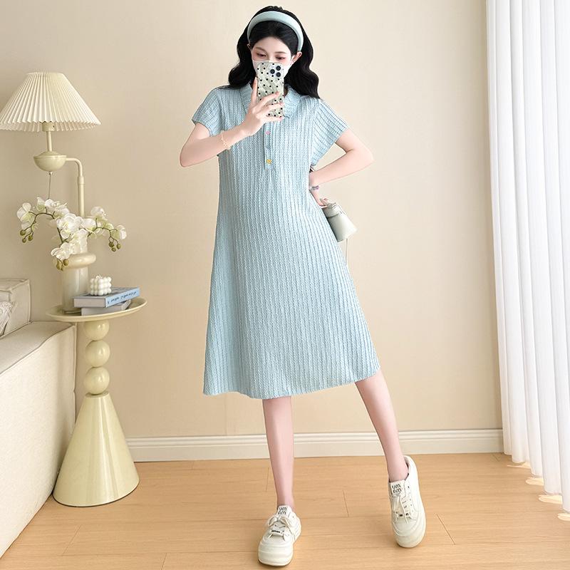 2026 New Korean Style Short Sleeve Lapel Maternity Dress XL