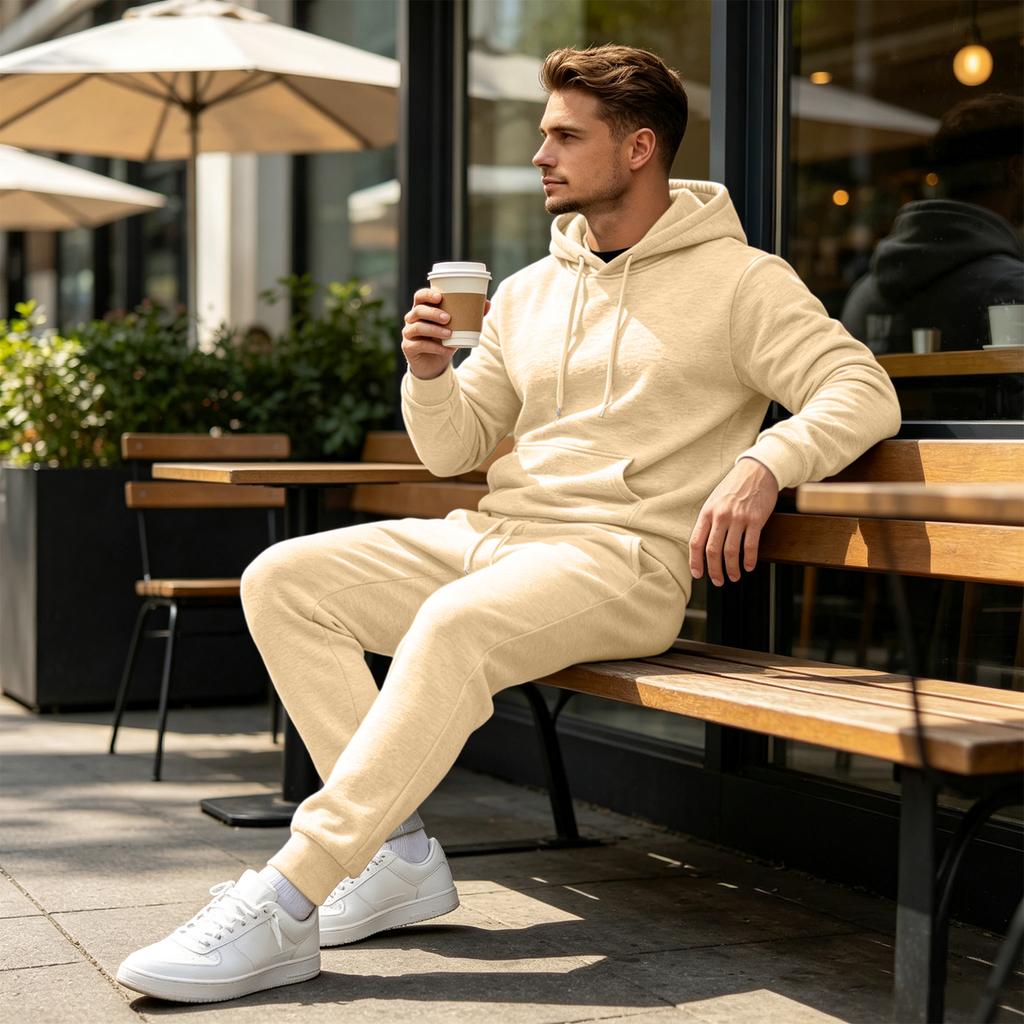 Men's Hooded Sweatshirt Set 2 Piece Color Casual Athletic Wear Outfit