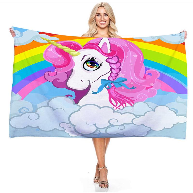 Cartoon Rainbow Color Unicorn Series Beach Towel 3D Digital Printing Outdoor Portable Bath Towel Quick-drying Cute Girls Towels