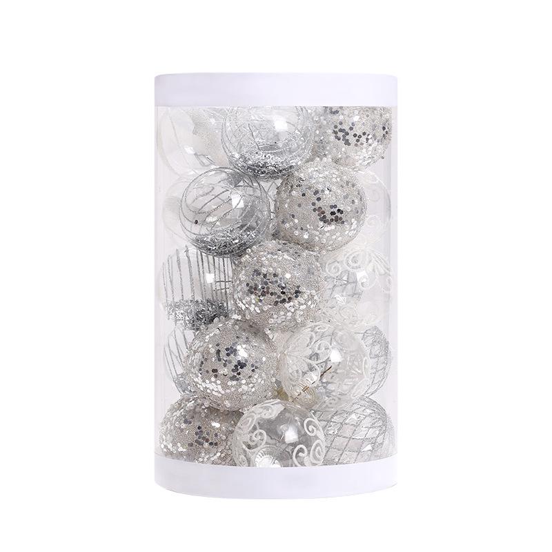 Painted Silver & White Christmas Ball Set: Elegant Tree Ornaments