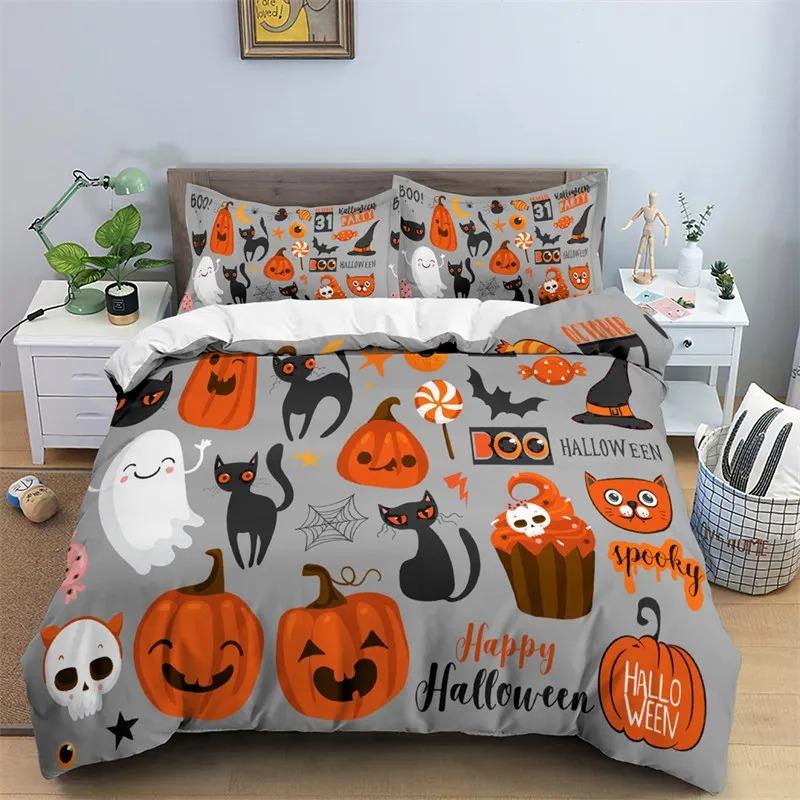 Comforter Halloween Bats Glitter Stars Galaxy Gothic Bedding Set Cute Cartoon Watercolor Bat Comforter Twin Queen Size