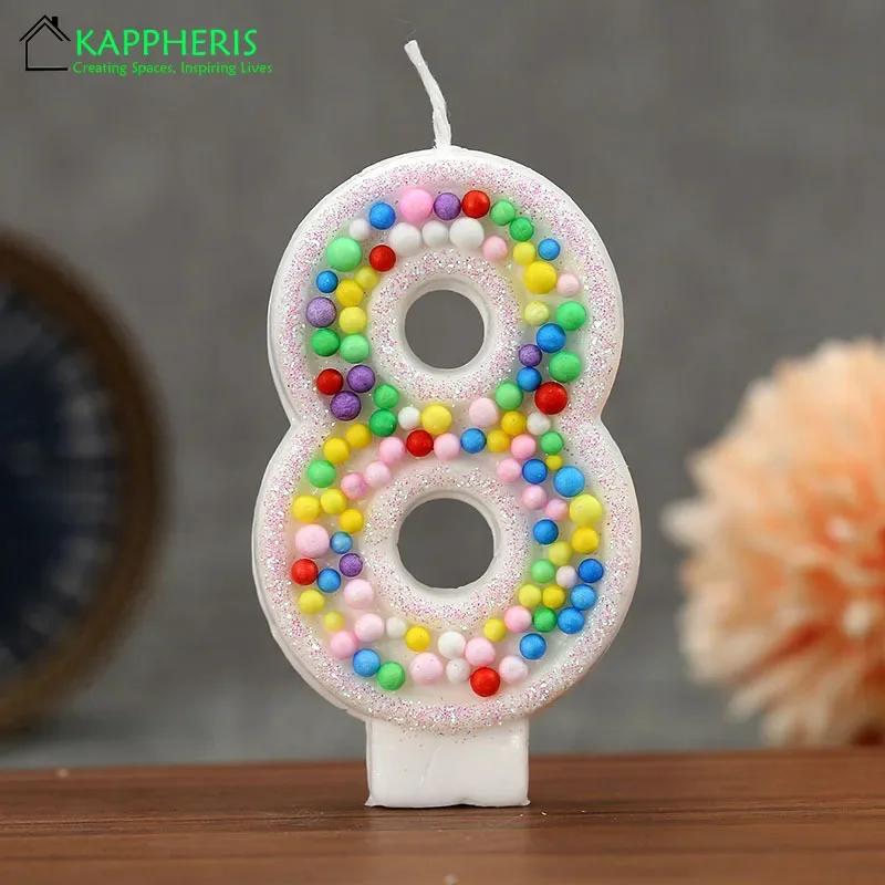 Children's Birthday Candle 1 Year Colorful Pearled Candle Macaron Original Candle Flameless Cake Decoration Theme Party Supplier