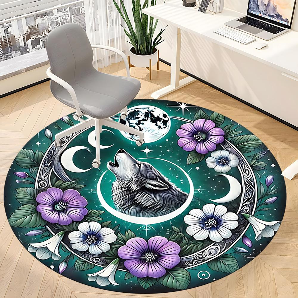 1pc Wolf Moon Flowers Chair Carpet for Office, Non slip, Soft and Durable Office Rug