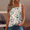 Women's Summer Casual Pleated Square Neck Sleeveless Tank Top Printed T-Shirt