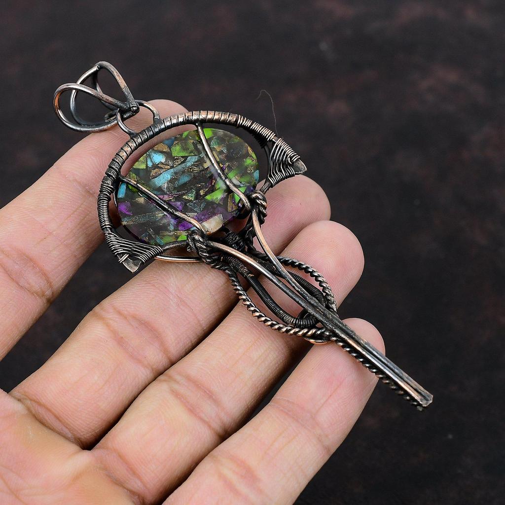 Fiesta Kingman Turquoise Pendant Multi Copper Turquoise Gemstone Pendant Copper Wire Wrapped Pendant Handmade Copper Jewelry Gift For Women
