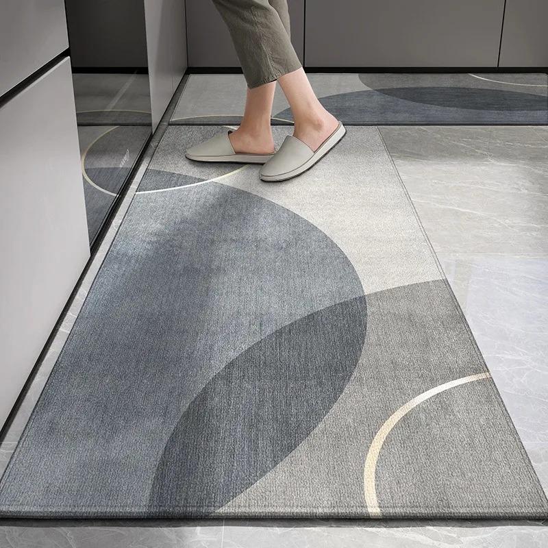 Kitchen Carpet Non-slip Floor Mat Wear-resistant Long Carpets Gray Flower Rug European and American Style Home Decoration Rugs