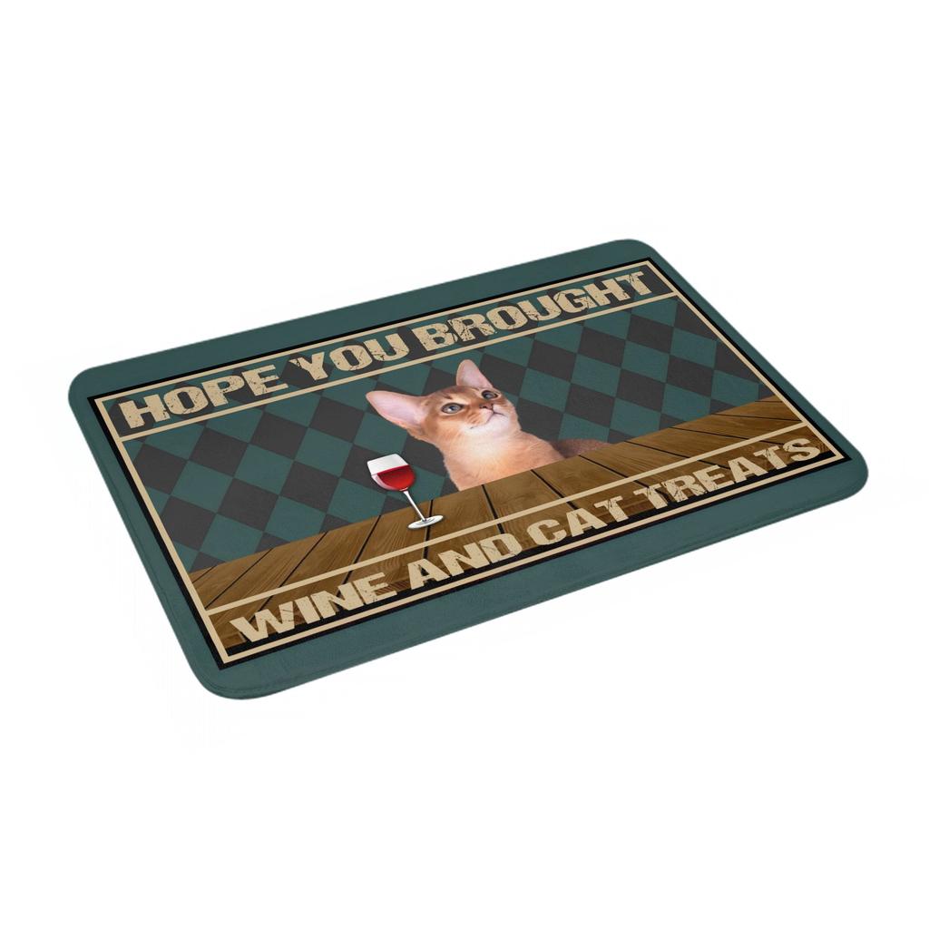 Hope You Brought Wine And Cat Treats Front Door Mat Anti-Slip Indoor Absorbent Doormat Kitchen Balcony Entrance Rug Carpet