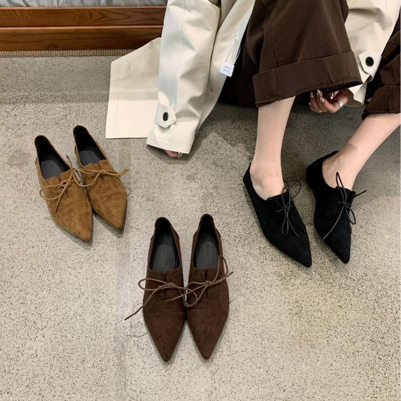 2025 Autumn Models Pointed Head Shallow Mouth Lace-up Roman Style Low Heel Soft Casual Fashion Women's Shoes