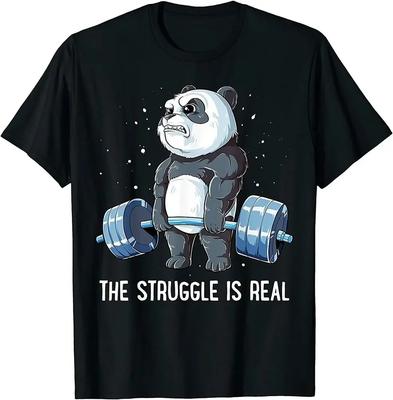 The Struggle Is Real Funny Panda Weightlifting Fitness Gym Training TShirt 100 Cotton ONeck Short Sleeve Casual Mens Tshirt