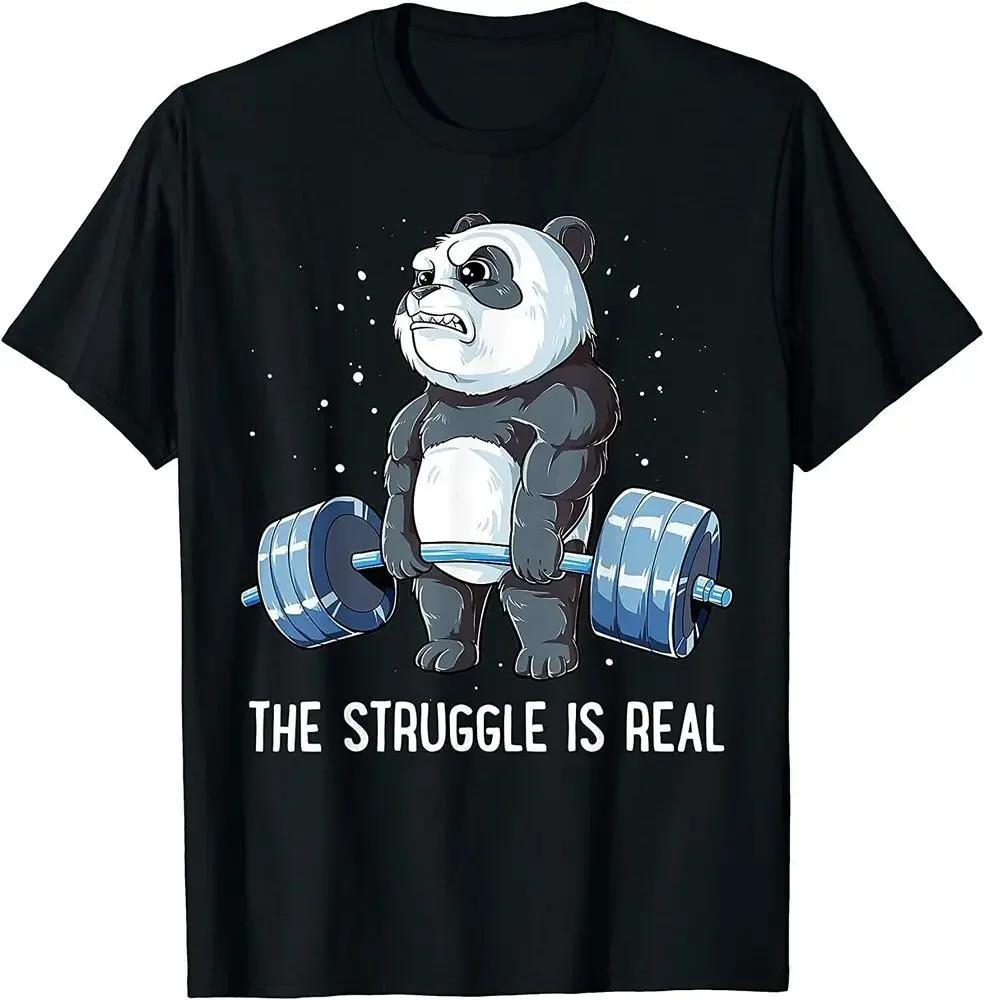 The Struggle Is Real Funny Panda Weightlifting Fitness Gym Training TShirt 100 Cotton ONeck Short Sleeve Casual Mens Tshirt S