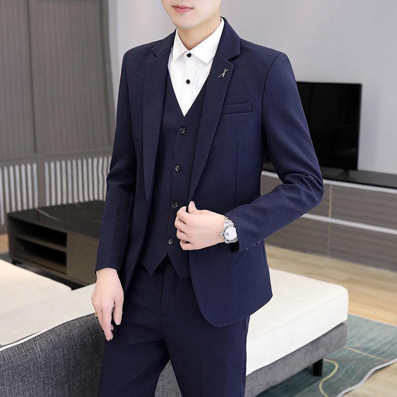 Korean Style Slim Fit Men's Three-Piece Business Suit for Teenagers