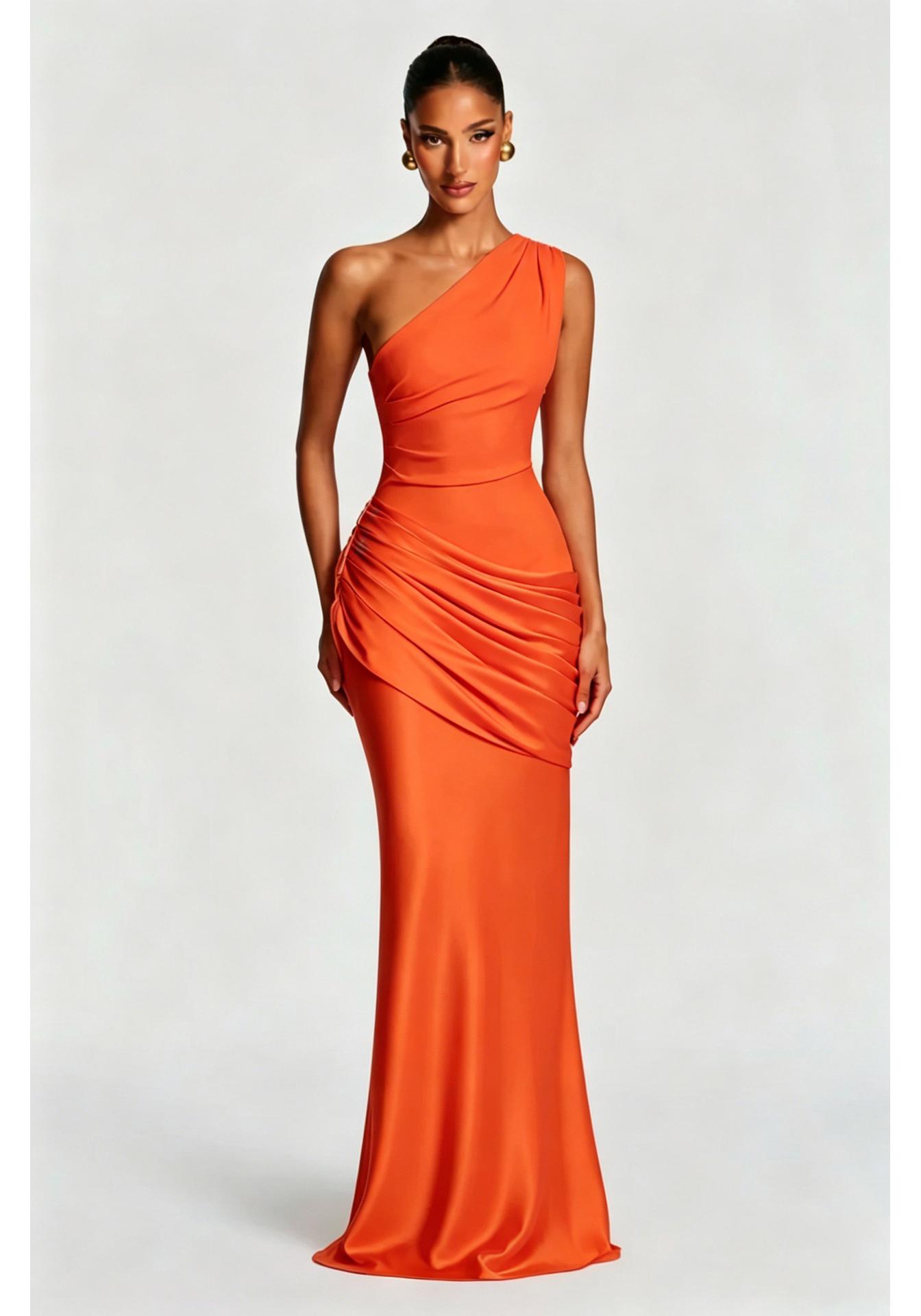 2026 Sommer Europäischer & Amerikanischer Stil Ein-Schulter Satin Meerjungfrau Abendkleid. Extra Large orange