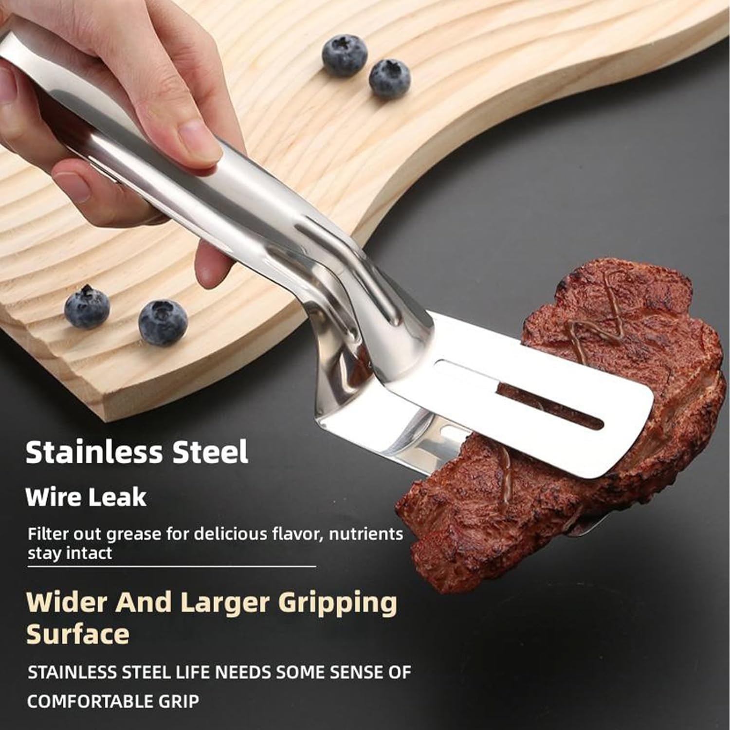 

2PCS Anti-Scald Extended Multi-Functional Stainless Steel Grill Clamp Kitchen Tongs Barbecue Clamp for BBQ Grilling with Non-Slip Grip Long