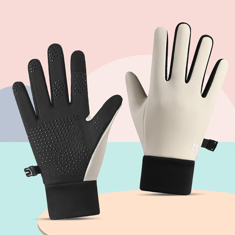 Gobygo 1Pair Children'S Gloves Silicone Anti-Slip Anti-Loss Buckle Fingertip Touch Screen Water-Resistant Fleece Warm Gloves