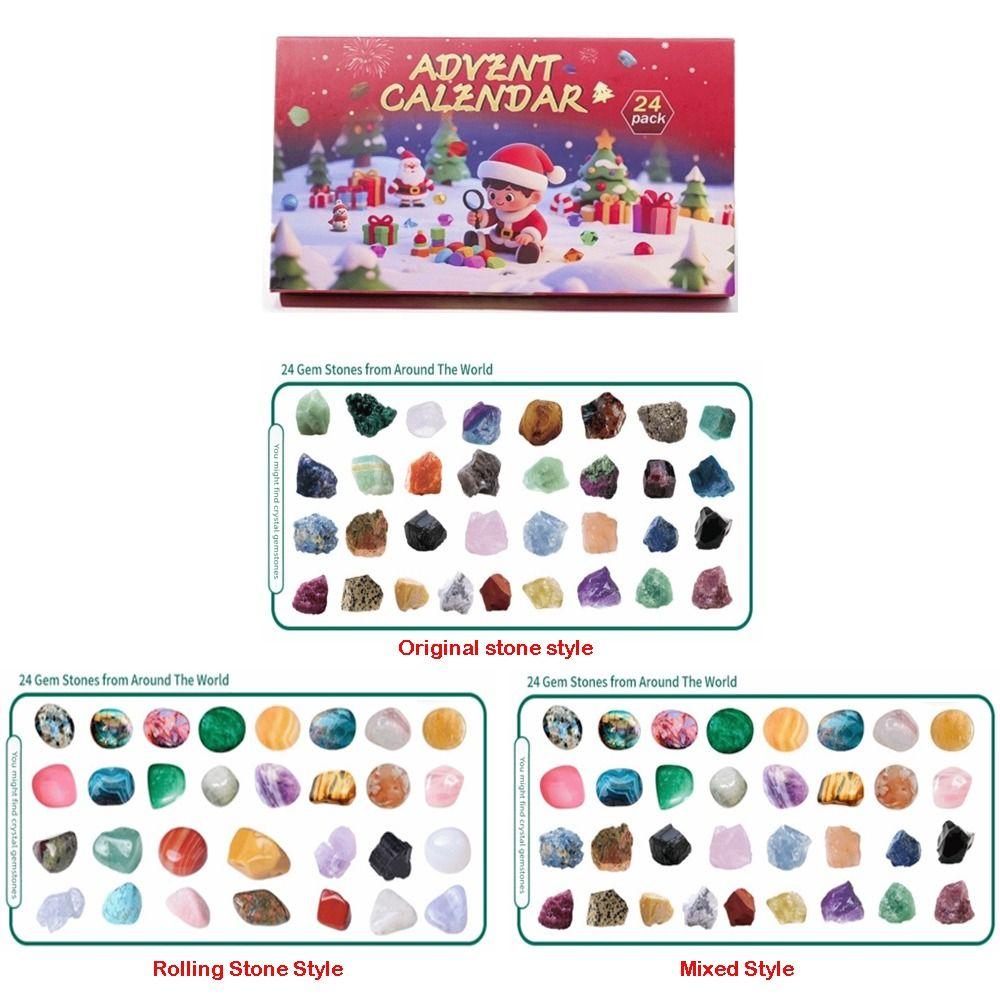 Unique Christmas Crystal Gemstone Blind Box 24 Grid Colorful Rock Mineral Specimens Interesting Natural Healing Stone