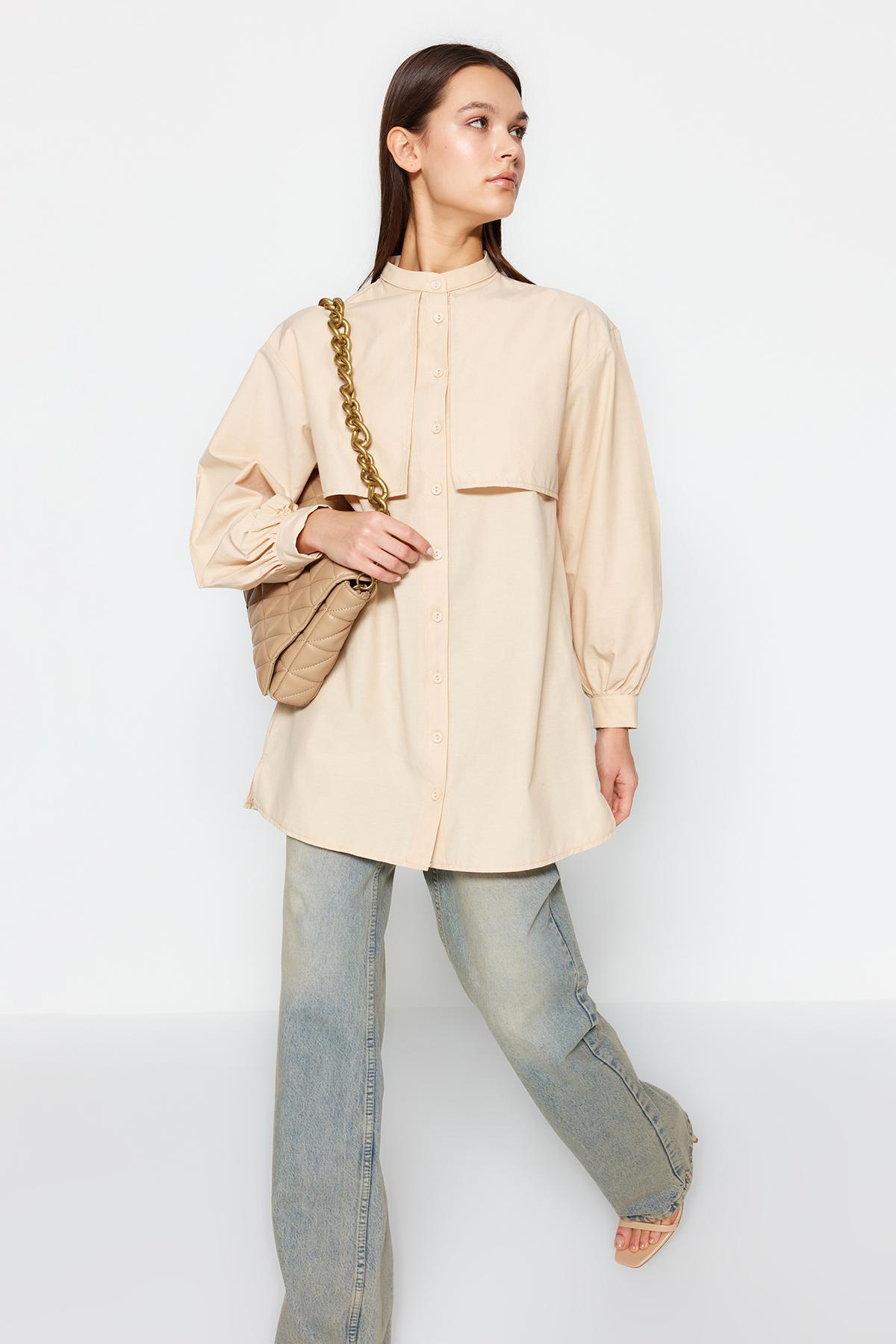

Women s Style Hijab Shirt Stone Cotton Woven Shirt XS