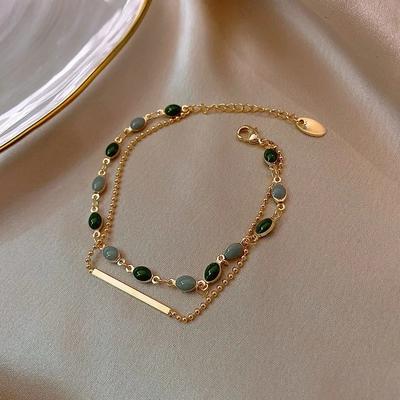 Accesorios para mujer Pulseras con dijes de cristal para mujer, cadena con cuentas de Color dorado, pulsera ajustable de doble capa, regalo de joyería