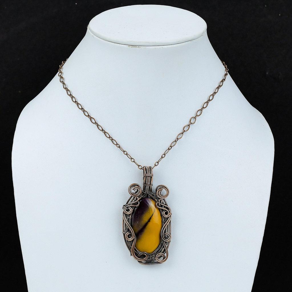 Mookaite Gemstone Pure Copper Wire Wrapped Handmade Pendant Jewelry For Her