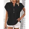 T-shirt da donna estiva 2026 nuova, elegante, casual, con bottoni finti, tinta unita, scollo a V