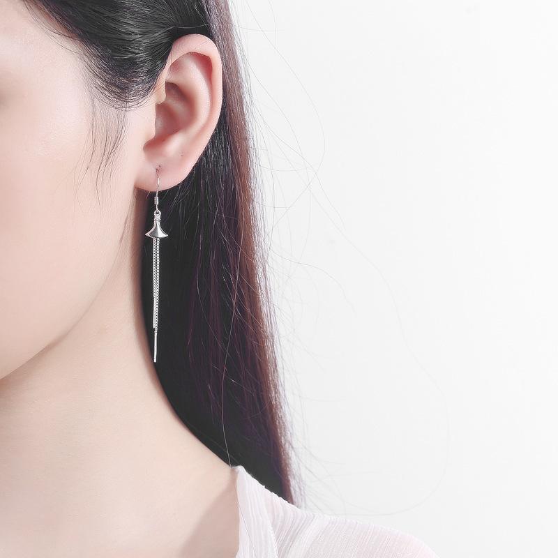 S925 Sterling Silver Small Skirt Long Tassel Earrings Women's Scallop Chain Korean-Style Elegant Earrings Fan-Shaped Earrings