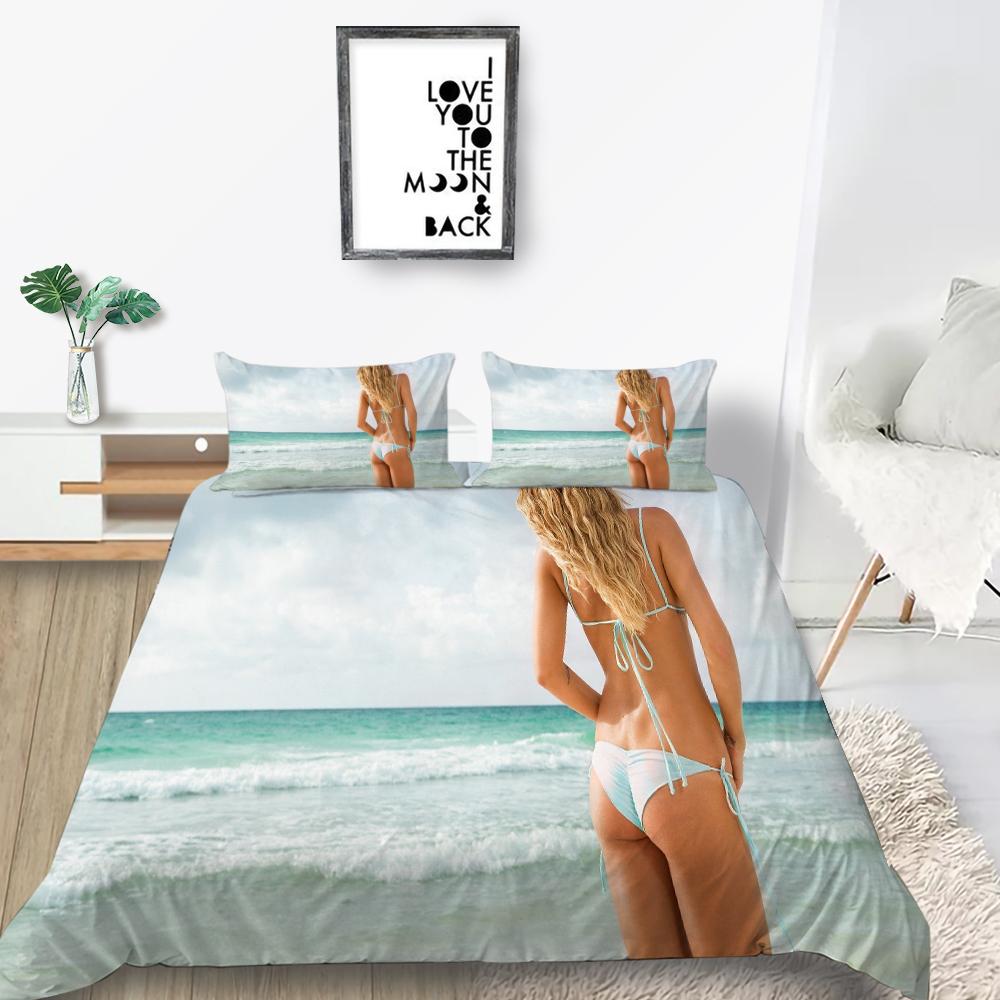 Pościel domowa z motywem bikini Łóżko pojedyncze Łóżko podwójne Pełnowymiarowa poszewka na poduszkę i kołdrę Beauty 2/3 Sypialnia Artykuły gospodarstwa domowego