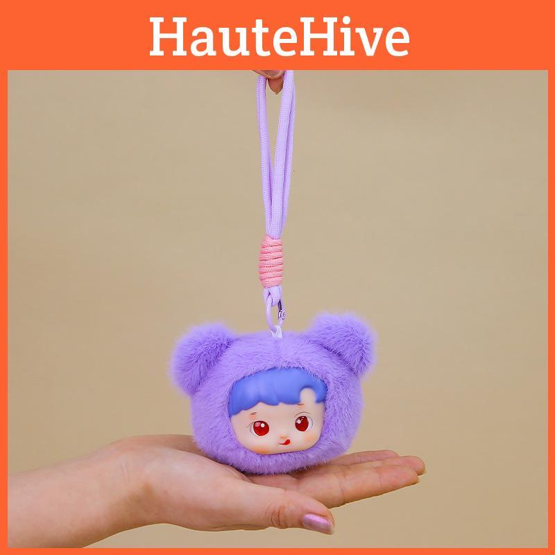 Cute Vinyl Doll Bear Head Plush Keychain With Soft Short Plush For Bag Decoration Gift For Kids