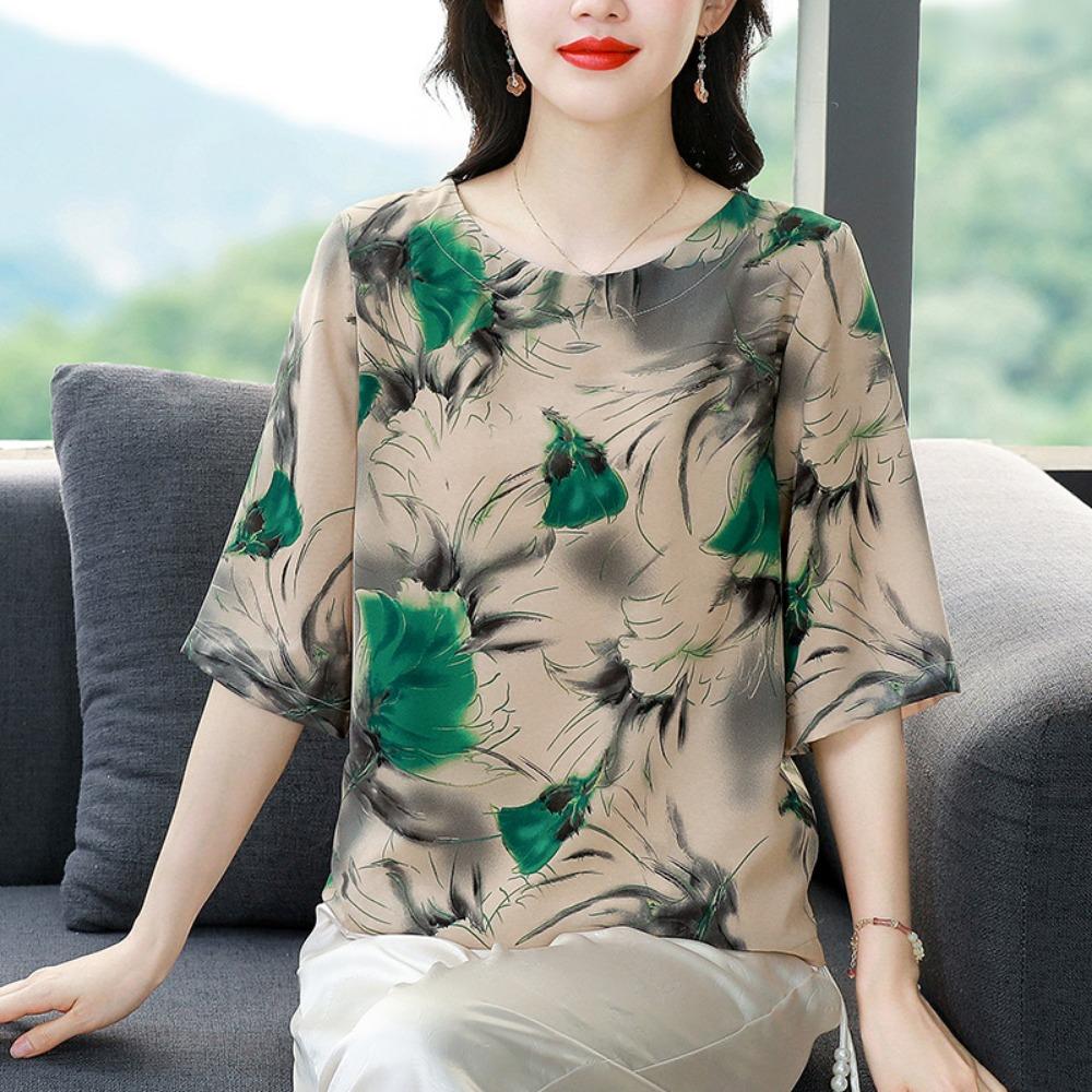 

Весенние и летние модные топы и маленькие рубашки для женщин среднего и пожилого возраста, свободные рубашки M зелёный