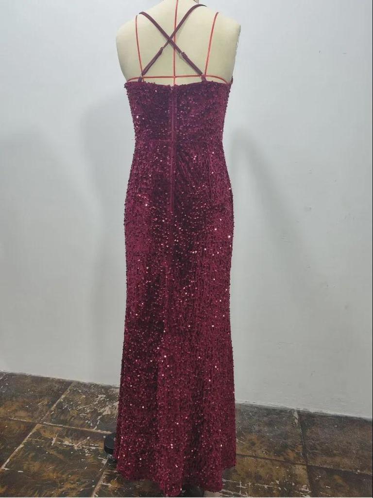 2024 Women's Sweet Style Sequin Slit Dress with Spaghetti Straps (2 Colors)