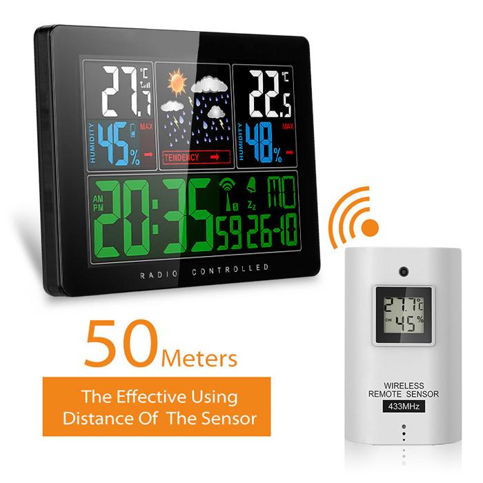 

Temperature Humidity Wireless Weather Forecast Station Alarm and Snooze Thermometer Hygrometer Clock EU Plug