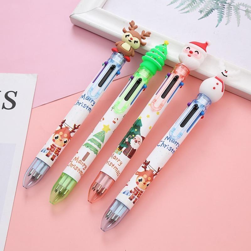 15Pcs Snowman Multi Color Retractable Ballpoint Pen, Back to School Season Student Stationery with Christmas themed Outer Body, Multi refill Design Wr