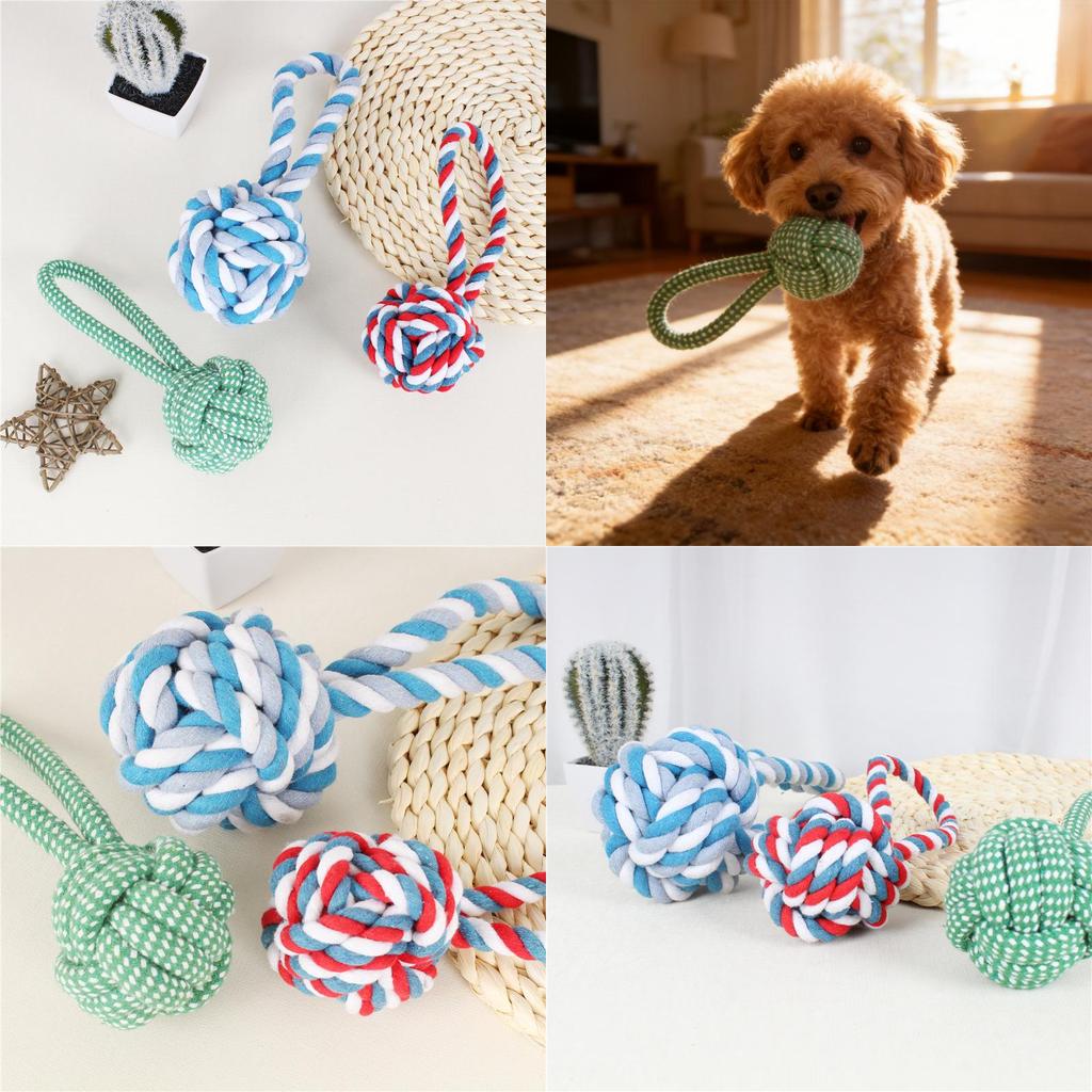 Dog Cat Interactive Chewing Rope Toy With Durable Cotton For Dental Cleaning And Engagement