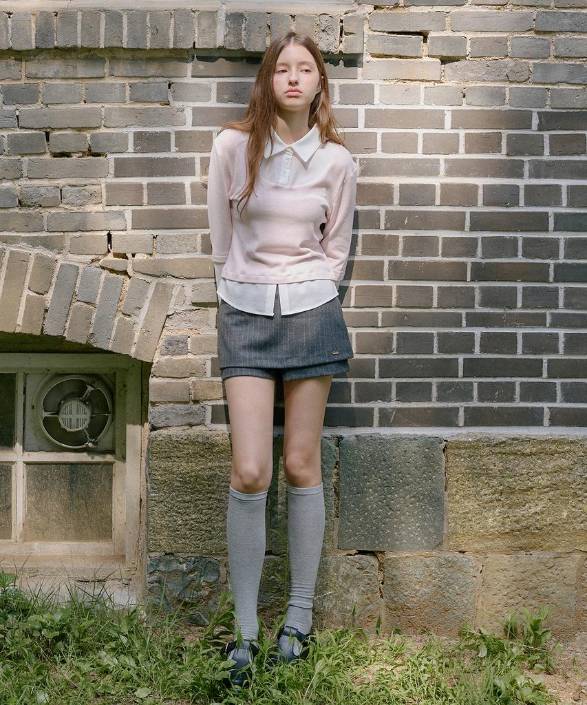 Letter From Moon Striped Layered Skirt Pants (Charcoal)