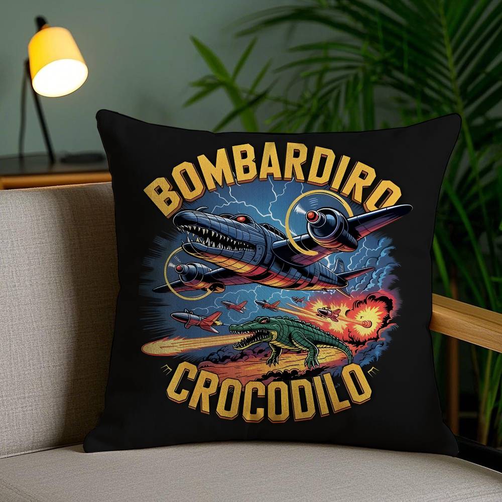 Italian Brain Rot Meme Tralalero Tralala Pillow Case Sofa Short Plush Double-sided HD Printing Room Home Office Cushion Cover