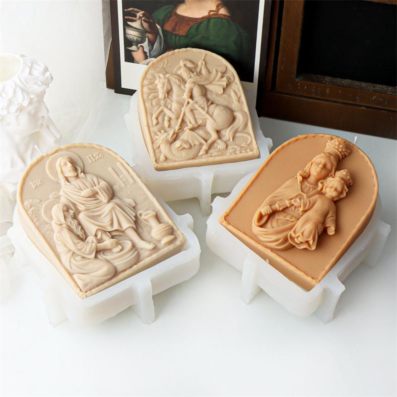 Jesus Prayer Silicone Mold DIY Virgin Mary Jesus Holy Warriors Scent Candle Mold Statue Jesus Family Resin Plaster Home Decor