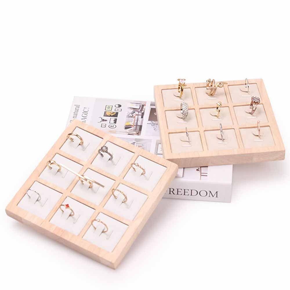 9 Grids Wooden Jewelry Show Props Ring Holder Case Wedding Ring Box Earrings Rings Organizer  Women