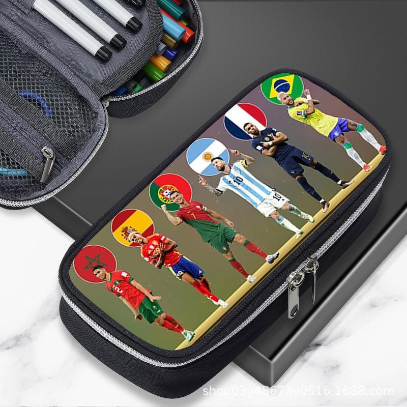 Large Capacity Cartoon Soccer Pen Pouch Kids Students Oxford Fabric Pencil Case With Cristiano Ronaldo Yamal Design