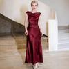 Haute Couture French Satin Draped Neck Resort Wedding Evening Gown for Women